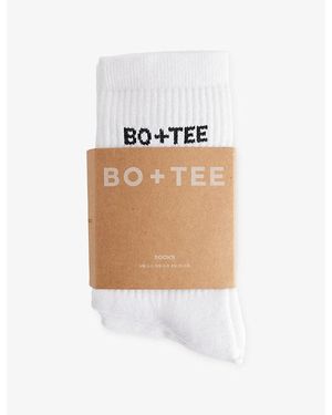 BO+TEE Brand-Print Pack Of Three Stretch-Cotton Blend Socks - White