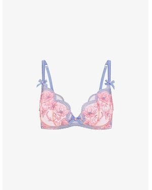 Agent Provocateur Winnette Floral-Lace Underwired Woven Plunge Bra - Pink