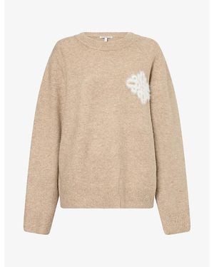 The Couture Club Fluffy Crew-Neck Knitted Sweater - Natural