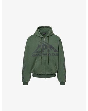GODMADE Brand-Print Washed Cotton-Jersey Hoodie - Green