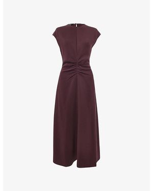Whistles Gathered Flared-Skirt Stretch-Woven Midi Dress - Purple
