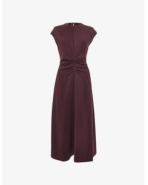 Whistles Gathered Flared-Skirt Stretch-Woven Midi Dress - Purple