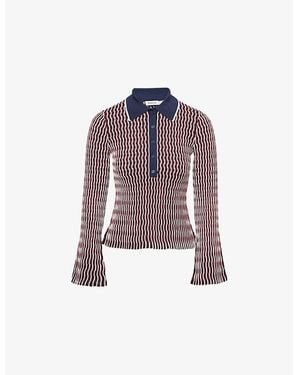 Jonathan Simkhai Colleen Stripe-Pattern Stretch-Knit Polo Top - Purple
