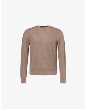 Emporio Armani Logo-Embellished Textured Wool Sweater - Brown