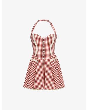 House Of Cb Heidi Gingham-Print Stretch-Cotton Mini Dress - Red