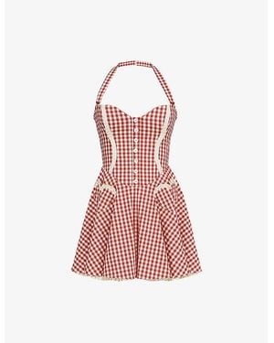 House Of Cb Heidi Gingham-Print Stretch-Cotton Mini Dress - Red