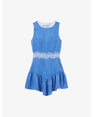 Claudie Pierlot Sleeveless Lace-Trim Woven Mini Dress - Blue