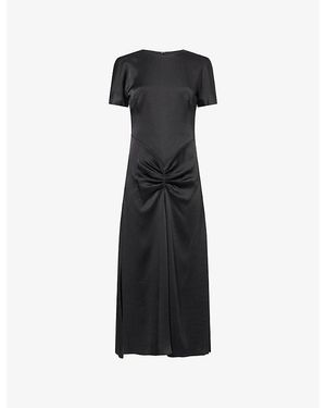 Victoria Beckham Blaire V-Shape Waist Satin Midi Dress - Black