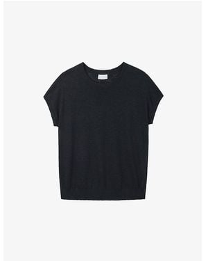 The White Company Button-Back Short-Sleeve Cotton And Linen-Blend T-Shirt - Blue
