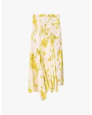 AllSaints Kathy Floral-Print Silk-Blend Midi Skirt - Metallic