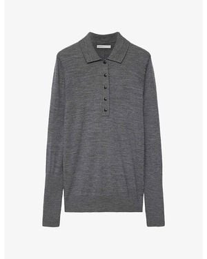 AllSaints Martel Long-Sleeve Wool Polo - Gray