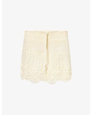 Agua Bendita Teresa Crochet-Knit Cotton Mini Skirt - Natural