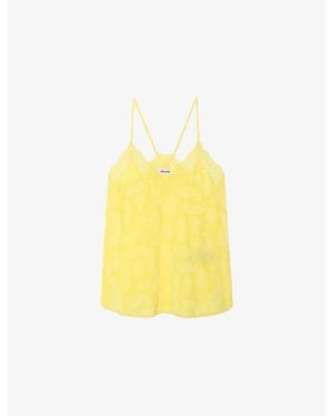 Zadig & Voltaire Christy Paisley-Jacquard Silk Cami Top - Yellow
