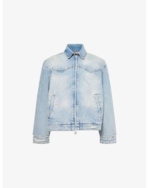 Represent Brand-Embossed Denim Jacket - Blue