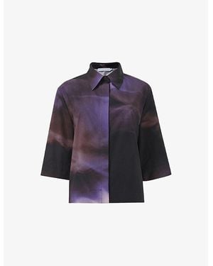 eem Printed Short-Sleeve Boxy Cotton Shirt - Blue