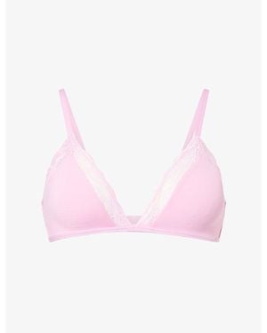 Calvin Klein Lace-Trim Woven Plunge Bra - Pink