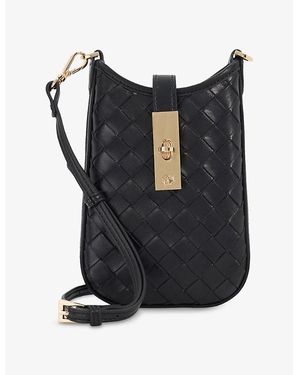 Dune Seeking Turn-Lock Woven Leather Phone Pouch - Black