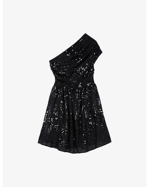 The Kooples One-Shoulder Sequin-Embellished Mini Dress - Black