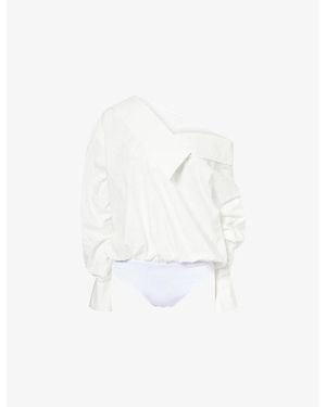 Abadia Off-Shoulder Cotton-Blend Bodysuit - White