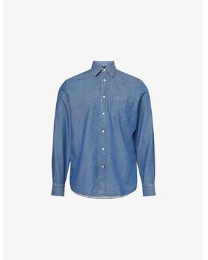 dunhill Pointed-Collar Long-Sleeve Silk-Cotton Blend Shirt - Blue