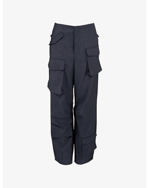 Mistress Rocks Tapered-Leg Cargo-Pocket Stretch-Tailored Trousers - Blue