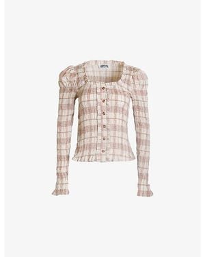 Amy Lynn Maisie Chequered Smocked Cotton Blouse - White