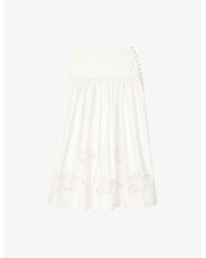 Sandro Edonie Embroidered Midi Skirt - White