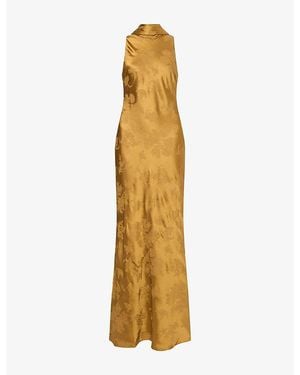 Pretty Lavish Lethe Scarf Draped Jacquard Satin Maxi Dress - Metallic