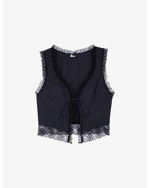 The Kooples Lace-Trim Tie-Up Sleeveless Cotton Top - Blue