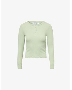 Lounge Underwear Alpine Dreams Ribbed Stretch-Cotton Pajamas Top - Green