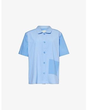 Hay Outline Relaxed-Fit Short-Sleeve Cotton Pyjama Shirt - Blue
