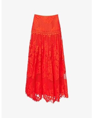 ME+EM Graphic Floral Lace Cotton-Blend Maxi Skirt - Red