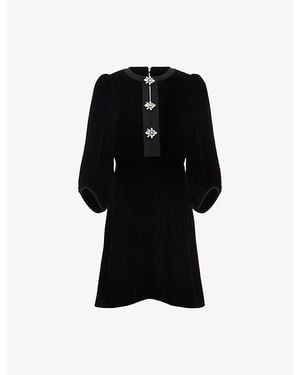 Phase Eight Heidi Diamante-Button Velvet Mini Dress - Black