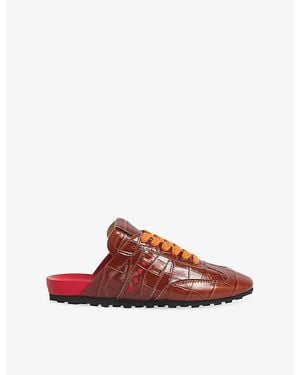 Marni Croc-Effect Leather Sneaker Mules - Red