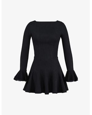 Mistress Rocks Boned Flared-Skirt Stretch-Twill Mini Dress - Black