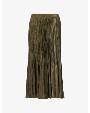 eem Pleated Elasticated-Waist Woven Midi Skirt - Green