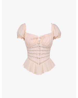 House Of Cb Cara Peplum-Hem Chiffon Top Xs (D-E Cup) - Pink