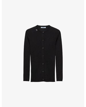 Prada Round-Neck Ribbed Wool Cardigan - Black