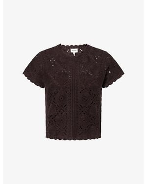 ME+EM Open-Knit Crochet Cotton Top - Black