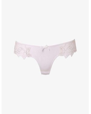 Agent Provocateur Lindie Mid-Rise Embroidered Floral Mesh Briefs - Purple