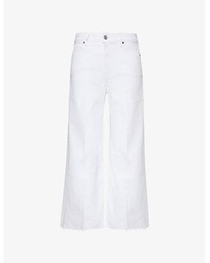 PAIGE Anessa Raw-Hem Wide-Leg Mid-Rise Stretch-Denim Jeans - White