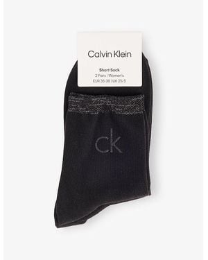 Calvin Klein Branded Pack Of Two Woven Socks - Black