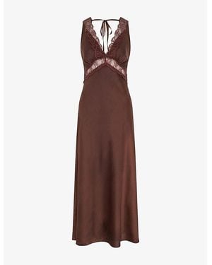 OMNES Aurelia Lace-Trim Satin Maxi Dress - Brown