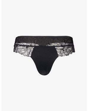 Calvin Klein Perfectly Fit Lace Stretch-Woven Thong - Black