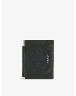 Tom Ford T Line Leather Money-Clip Card Holder - Black