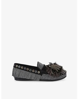 Kurt Geiger Pom Pom Suede Moccasins - Black