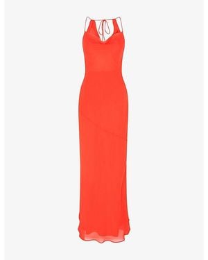 OMNES Koko Cowl-Neck Chiffon Maxi Dress - Red