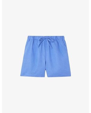 Whistles Drawstring Elasticated-Waist Linen Shorts - Blue