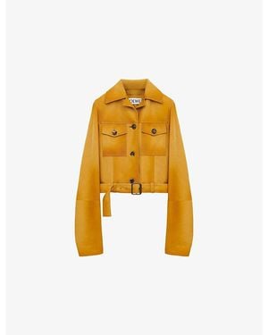 Loewe Notched-Collar Cropped Leather Jacket - Yellow