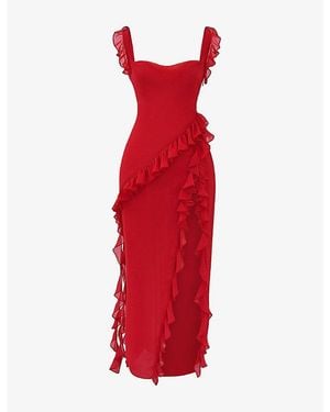 House Of Cb Ariela Ruffle-Trim Woven Maxi Dress - Purple